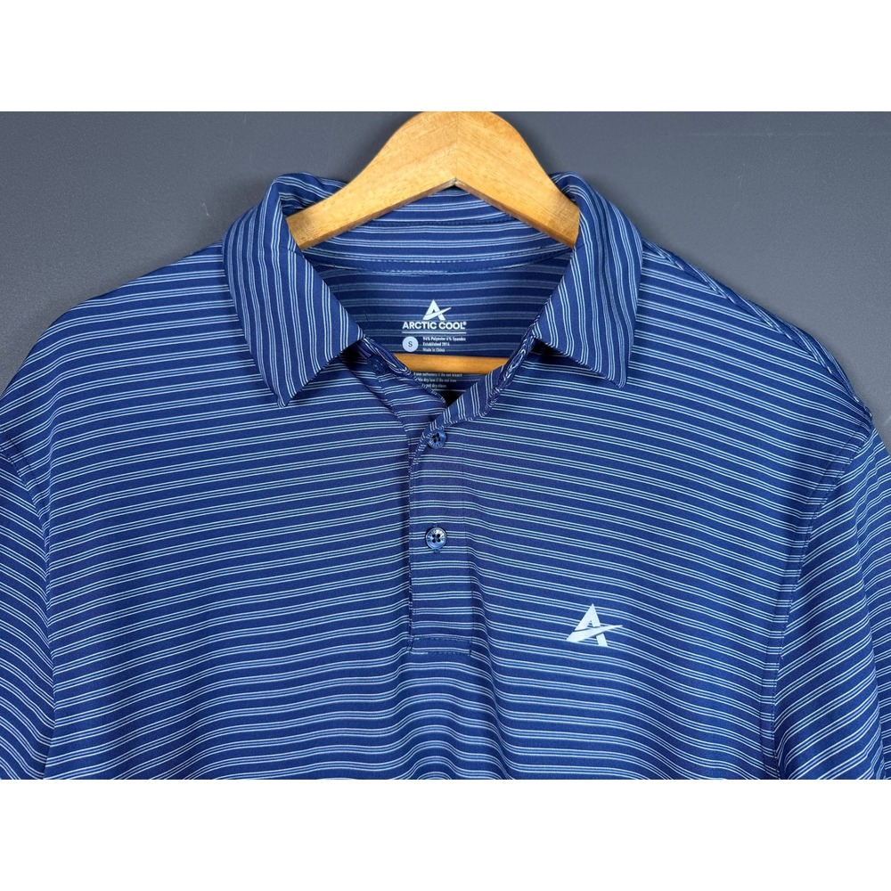 NWT Arctic Cool Mens Small Polo Shirt Midnight Navy Stripe HydroFreeze